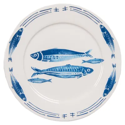 Zdjęcie produktu dla Clayre & Eef Talerz śniadaniowy Ø 20 cm biało-niebieski Porcelana Ryba