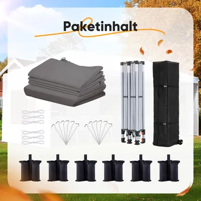 Produktbild von Quictent Faltpavillon 3x6m mit 6 Seitenteilen, Gartenpavillon, Wasserdicht Stabil Pavillon Partyzelt mit 4 Sandsäcke & Rollentasche Grau