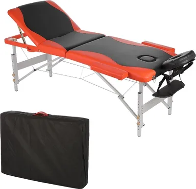 Produktbild von Mucola, Aluminium Massageliege, Schwarz/Orange, 3 Zonen, klappbar, mobil, Kosmetik- & Therapieliege, 211 x 88,5 x 58-83 cm, 250 kg Belastbarkeit