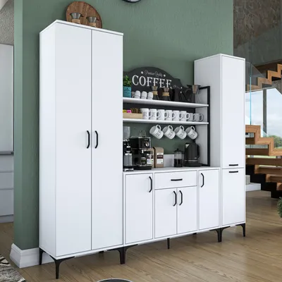 Produktbild von Skye Decor, JE150 - 3082, Mehrzweckschrank, Weiß, 100 % MELAMINBESCHICHTETE Spanplatte der Güteklasse E1, 220 x 40 x 198,6 cm