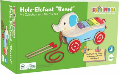 Produktbild von SpielMaus Holz Nachziehelefant mit Xylophon, ca. 55x86x28 cm, ab 18 Monaten