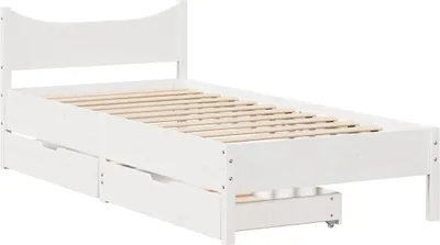 Image de vidaXL Lit en bois massif avec tiroirs blanc 75x190 cm pin