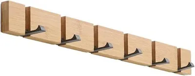 Produktbild von Holz-Wandhaken mit 6 Klapphaken für Jacken, Mäntel und Taschen