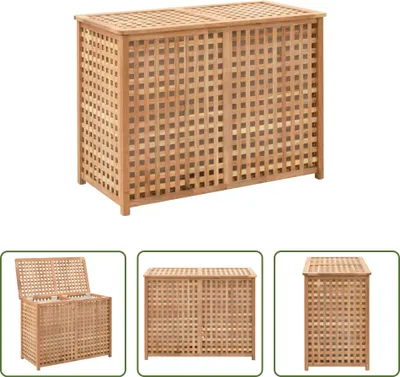 Immagine prodotto di The Living Store Cesto portabiancheria 87,5x46x67 cm in legno massiccio di noce