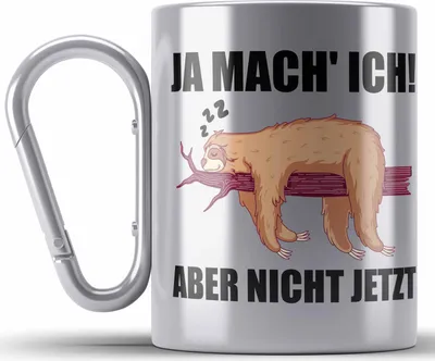 Produktbild von Trendation - Lustige Edelstahl Tasse Karabiner Faultier Spruch Geschenk für Mitarbeiter Arbeitskollege Abschiedsgeschenk (Silber)