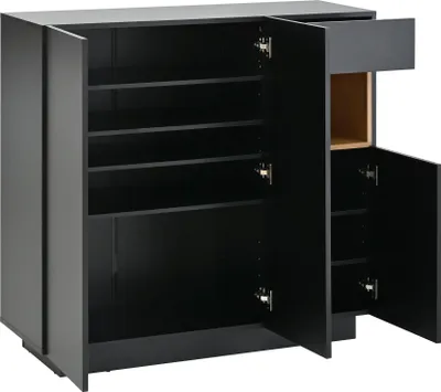 Produktbild von Merax Schuhschrank mit 16-farbiger LED-Beleuchtung, moderne Schuhregal mit verstellbaren Regalböden und1 Schublade, Flur & Diele, Schwarz+Holz