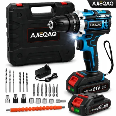 Produktbild von AJIEQAQ Akkuschrauber 21V MAX, 35Nm, 18+1, 2-Gang, 2×2,0Ah Akku, LED, Wasserwaage & Werkzeugkoffer
