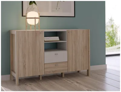 Sideboard HOYVIK 2-trg. 2 Schubladen Optik Sonoma Eiche / Weiß Forte