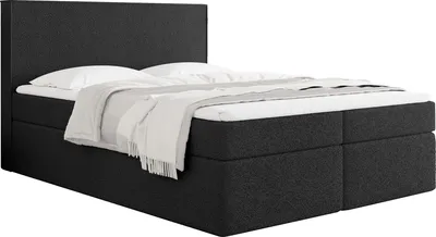 Produktbild von Boxspringbett 200x200 cm mit Bettkasten, Gepolstert Doppelbett mit 7-Zonen Taschenfederkern-Matratze, 5 cm Komfortschaum-Topper Inklusive – Stauraumbett mit hohem Kopfteil in Boucle Stoff Schwarz