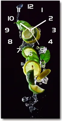 Produktbild von Wanduhr aus Glas – 30x60 cm - Glasbild - Glasuhr - Gehärtetes Glas -Limette und Zitrone