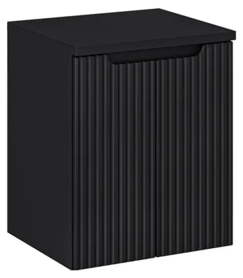 Image de Ensemble de salle de bain suspendu VANO 50cm : meuble sous vasque à placards rainuré noir + plan pour vasque noir mat
