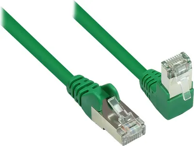 Produktbild von Patchkabel, Cat. 6, S/FTP, PiMF, 250MHz, einseitig 90° nach unten gewinkelt, grün, 3m, Good Connections
