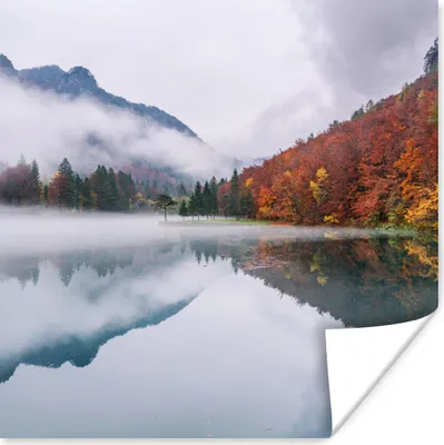 Produktbild von MuchoWow® Poster Herbst - Nebel - Wasser - Landschaft 100x100 cm - Babyzimmer