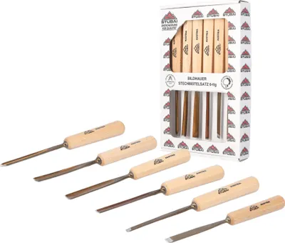 Immagine prodotto di Set di coltelli da intaglio STUBAI serie 52, set di 6 pezzi - scalpello a sfera 5 mm e 10 mm + sgorbia 4 mm, 6 mm, 10 mm e 12 mm, scalpello da intaglio con manico in legno, affilato, per intagliare il legno