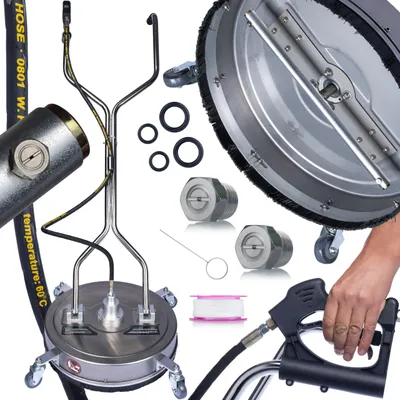 Produktbild von Hochdruckreinigungsbürste T-Racer 21 SteelSpin – 3200 PSI | 53 cm Arbeitsbreite | 4 rotierende Düsen | 3/8" Quick Connect | Edelstahl, mit Filter und Rädern