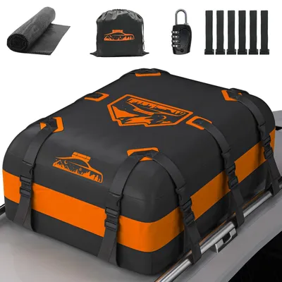 Imagen del producto de Caja de techo plegable, con capacidad de 566 litros, fabricada en material impermeable de 1000D, con almohadillas antideslizantes, 10 correas, apta para vehículos con o sin barras de techo
