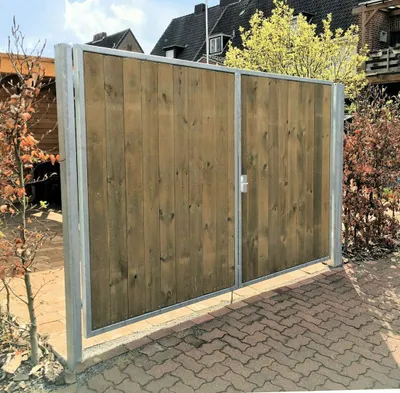 Produktbild von Einfahrtstor Verzinkt Garten Holz-Tor senkr. Symmetrisch 2-Flügeltor 200cmx160cm