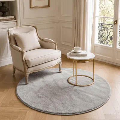 Produktbild von VOUNOT® Weicher Kurzflor Teppich Wohnzimmer mit Antirutschmatte ф120 cm Grau