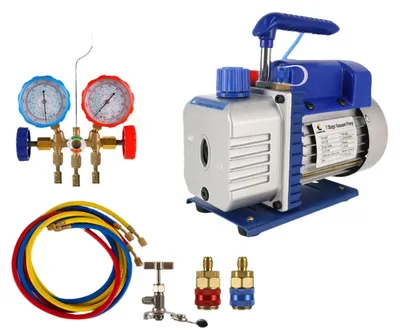 Produktbild von Vakuum-Pumpe – Kältemittel-Vakuum-Pumpe – Werkzeug für die Kältetechnik – HLK-Kälteanlage – 3 CFM – 2-stufig – 1/2 PS – mit Manometer