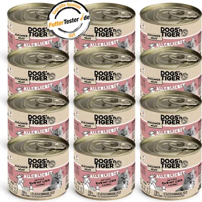 Produktbild von Dogs’n Tiger Adult Katzenfutter, Allerliebst, Nassfutter, Getreidefrei, Rind, Hühnerleber & Kürbis, 12x200g