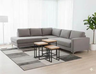 Produktbild von Modernes Beistelltisch Set aus Holz und Metall für funktionale Möbelgestaltung, KI-generiertes Bild