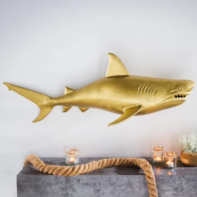 Produktbild von riess-ambiente Maritime Wanddekoration HAI 105cm gold rechts Metall handmade Haifisch Design Skulptur Wandbild Wanddeko Deko
