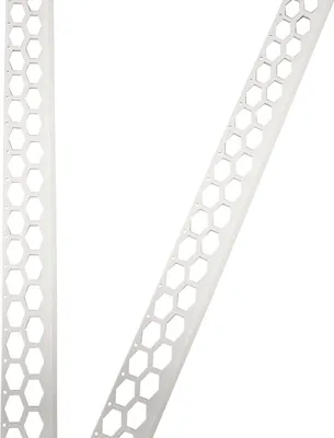 Two white profiles with hexagonal cutouts are shown against a white background.