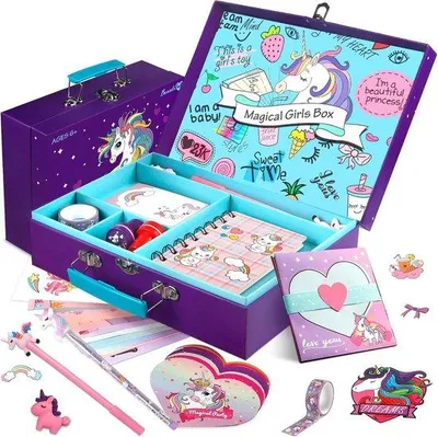 Produktbild von Famanu Tagebuch Set Einhorn - 49-teiliges Bastel- und Schreibset für Mädchen von 6 bis 12 Jahren
