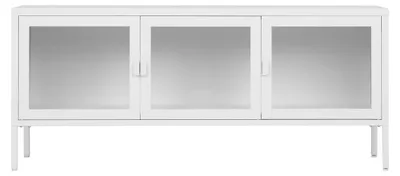 Zdjęcie produktu dla Szafka RTV Brisbane z 3 szklanymi drzwiczkami, biała stal 130×40×55 cm