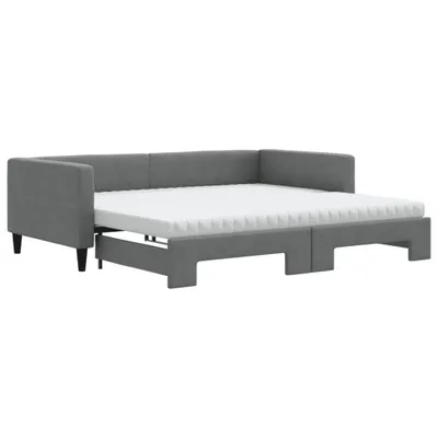 Produktbild von vidaXL Tagesbett Ausziehbar mit Matratzen Dunkelgrau 100x200 cm Stoff