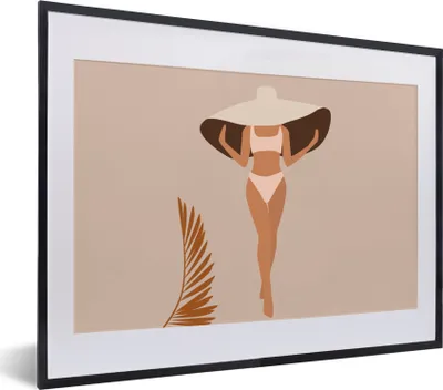 Produktbild von MuchoWow® Gerahmtes Poster Sommer - Hut - Bikini 40x30 cm - Poster mit Schwarzem Bilderrahmen Wandposter Rahmen Foto Bilder - Bilderrahmen - Poster im Rahmen