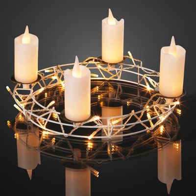 Hellum Kranz 32 LED warmweiß Weihnachten Deko Lichterkette Wachskerzen