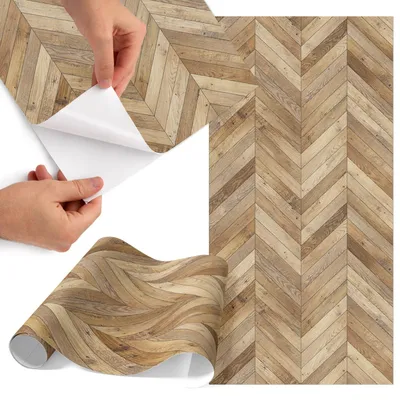 Produktbild von Möbelfolie 75x150 cm - Klebefolie Möbel - Selbstklebende Folie - Folie für Möbel - Möbelfolie Küche - Klebefolie Küche - Möbelfolie Schrank - Wasserdicht - Abwaschbar - Selbstklebend - Luftblasenfrei - Rückstandslos entfernbar - Rustikales Fischgrätmuster