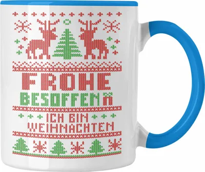 Produktbild von Trendation - Weihnachten Tasse Ich Bin Weihnachtstasse Weihnachtstassen Lustig Glühwein Becher Geschenk Tassen Weihnachtsmarkt Frauen Männer (Blau)