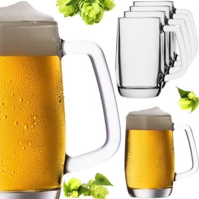 Produktbild von PLATINUX Bierseidel mit Henkel aus Glas Set 6-Teilig 300ml (max. 375ml) Bierkrug Bierkrüge Biergläser 0,3L Maßbierkrug