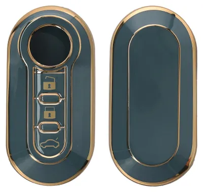 Produktbild von kwmobile Autoschlüssel Hülle kompatibel mit Fiat Lancia 3-Tasten Klapp Autoschlüssel - Schlüsselhülle Silikon Cover - Blau Gold