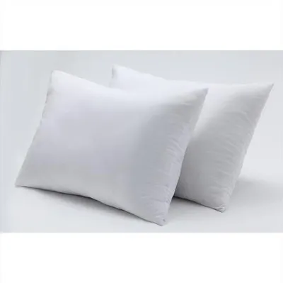 Two white pillows are shown against a white background.