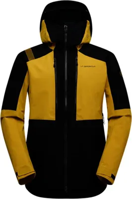 Gelb-schwarze La Sportiva Supercouloir GTX Pro Jacke mit Kapuze und Frontreißverschluss