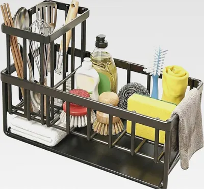 Produktbild von spülbecken Organizer, spülorganizer, abtropfgestell Geschirr, Küche Schwammhalter, für Küche und Bad, Schwarz