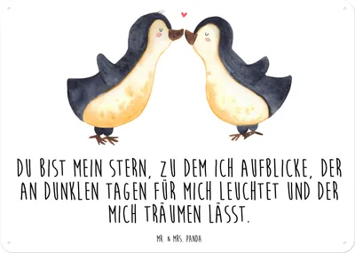 Produktbild von Mr. & Mrs. Panda Schild Pinguin Liebe DIN A5 - Weiß - Geschenk, Hochzeitstag, Wandbild, Vertraut, Jahrestag, Freundin, Blechtafel, tafel, Retro Blechschild, Türschild
