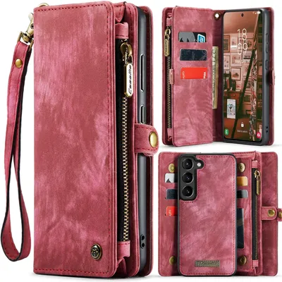 Produktbild von Für Samsung Galaxy S24 Plus CaseMe Kunstleder Multifunktion Zipper Wallet Tasche Rot