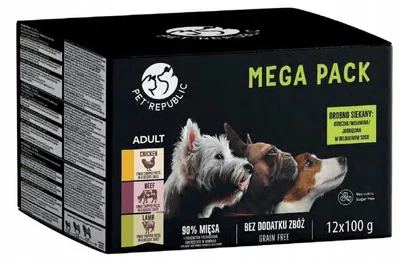 Image de PetRepublic sachets pour chien (poulet, bœuf, agneau) 12x100g
