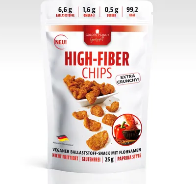 Produktbild von Golden Peanut Gourmet - High-Fiber Chips Paprika Style 25 g Beutel, sättigender Ballaststoff Snack, Omega-3, vegan und glutenfrei