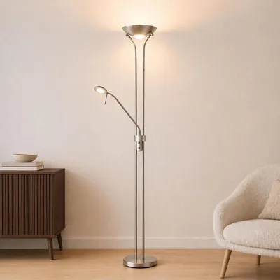 Image de Lampadaire Milton & Oldbrook avec lampe de lecture Brescia argentée