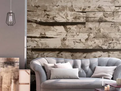 Produktbild von Vlies Fototapete Bretter 400x280 cm Tapeten Wandtapete XXL Bretter Holzoptik Holzwand Blätter beige Natur f-C-10039-a-c