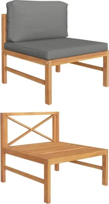 Produktbild von Mittelsofa mit Dunkelgrauen Kissen Massivholz Teak