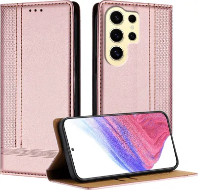 Produktbild von Handyhülle für Samsung Galaxy S25 Ultra Leder Flip Klappbare Schutzhülle mit Standfunktion Pink