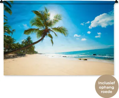 Produktbild von MuchoWow® Wandteppich Wandbehang Strand - Meer - Sonne - Palme 120x80 cm Tapisserie Dekoration Wandtuch - Wanddekorationen - Wandtücher