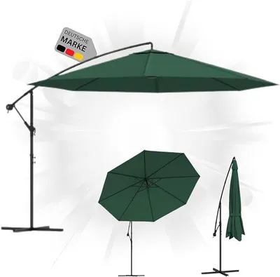Produktbild von DELUKE® Sonnenschirm rund MARC 350cm Grün | UV-Schutz, Kurbelsystem | Ampelschirm rund Freiarm Sonnenschirm 350 cm Kurbelschirm Standschirm Sonnenschutz Gartenschirm Balkonschirm klassisch