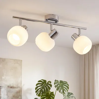 Produktbild von ZMH Deckenstrahler 3 Flammig Deckenleuchte Flur Deckenlampe Weiß Deckenspots Vintage Glas E14 Strahler Innen Mordern Design 350°Schwenkbar Spots für Schlafzimmer Wohnzimmer(Ohne Leuchtmittel)